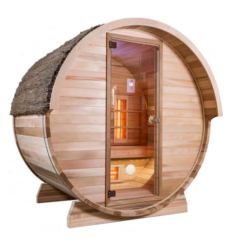 barrel-sauna-infrarood-alpha-kokosmatten Barrel infrarood – Alpha – Red ceder of Thermowood